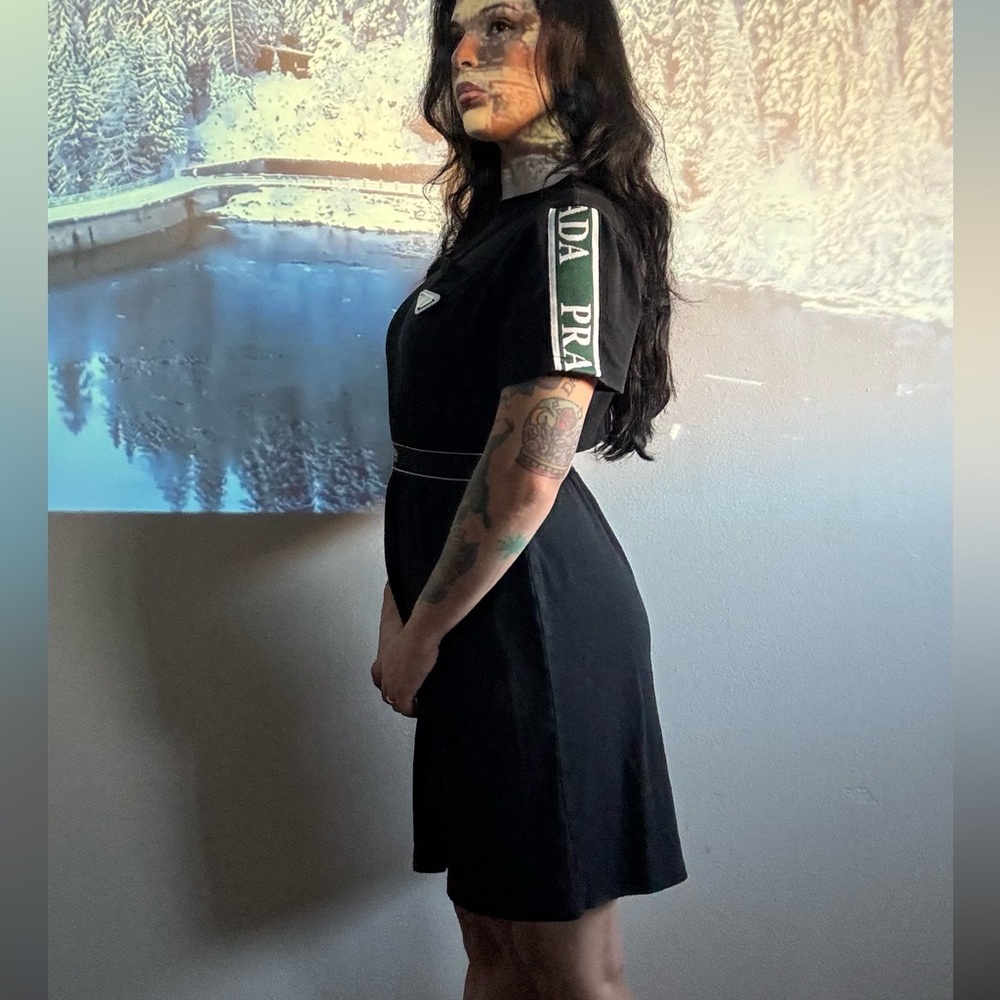 Prada Black Dress with Green Branding